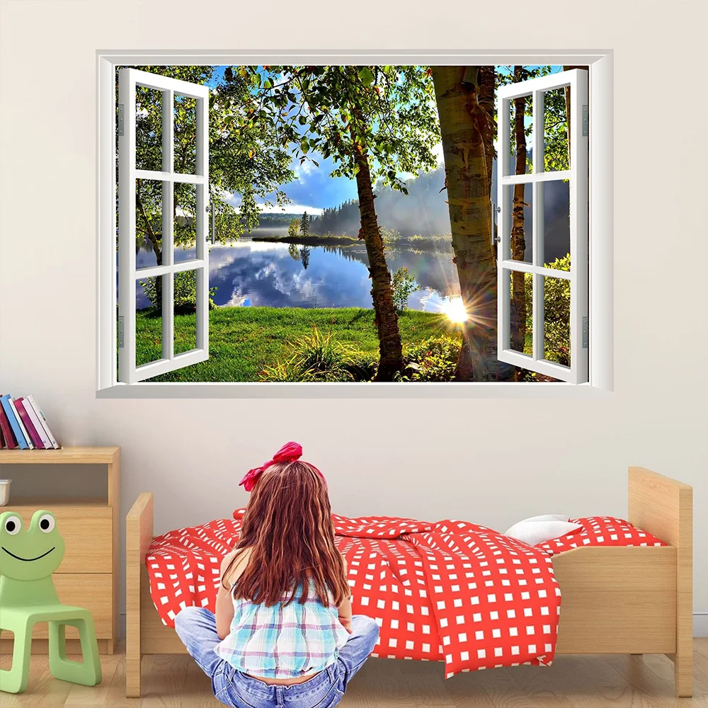 Трехмерные стикеры Creative Beach Island с ландшафтом фальшивого окна для декорирования стен в гостиной, спальне, коридоре.
