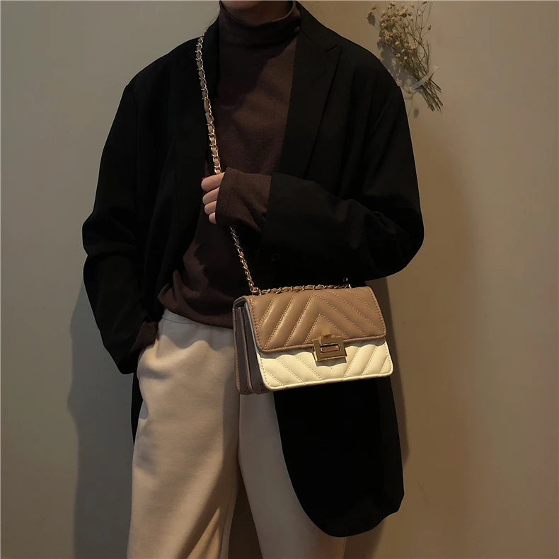 Burminsa Elegant Quilted Chain Crossbody Bags For Women Unique Design Lock High Quality Soft PU Female Shoulder Bags Autumn