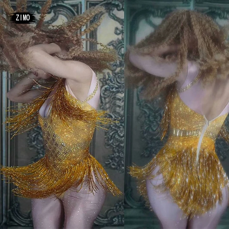 Цвета: золотистый серебристый Синие Блестящие Стразы боди с кисточками женская