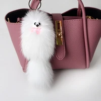 20cm cute girl natural fur pom pom fox keychain for women pompon fox fur key chain female bag car trinket jewelry party gift