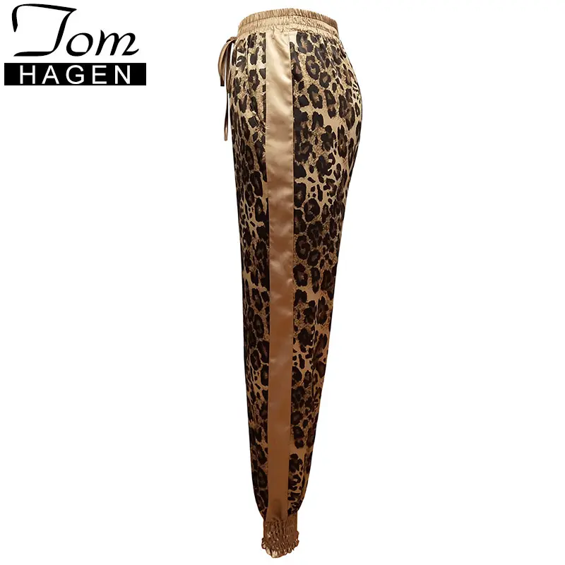 Женские леопардовые брюки в полоску на шнуровке вечерние Брюки-карандаш с