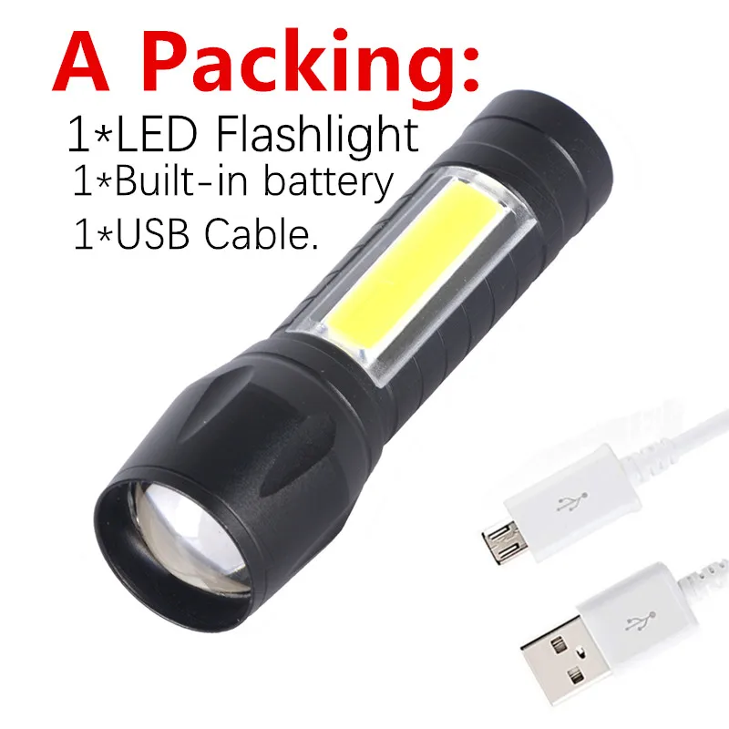A Packing - No Box USB зарядка мини портативный COB мощный светодиодный фонарь наружный охотничий фонарь с батареей и кабелем - Испускаемый цвет: A Packing - No Box