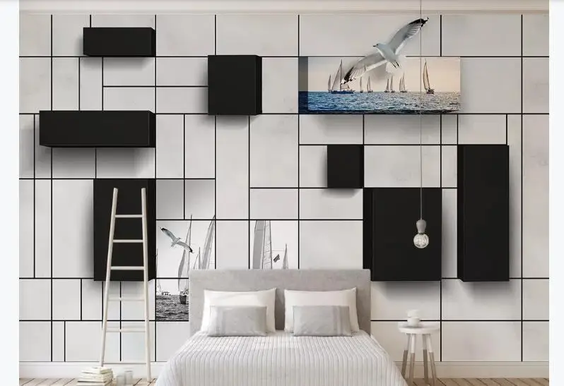 

3D Stereoscopic Wall Murals Modern sailing boat Brick Wallpaper For Walls 3D Custom Sofa TV Backdrop Wall Papers Home Decor