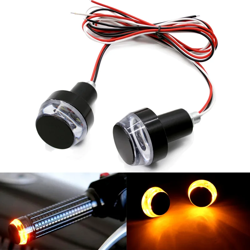 

2PCS Aluminum Motorcycle Amber LED Handle Bar End Indicator Grip Plug Turn Signal Light 22mm Handlebar Accessories