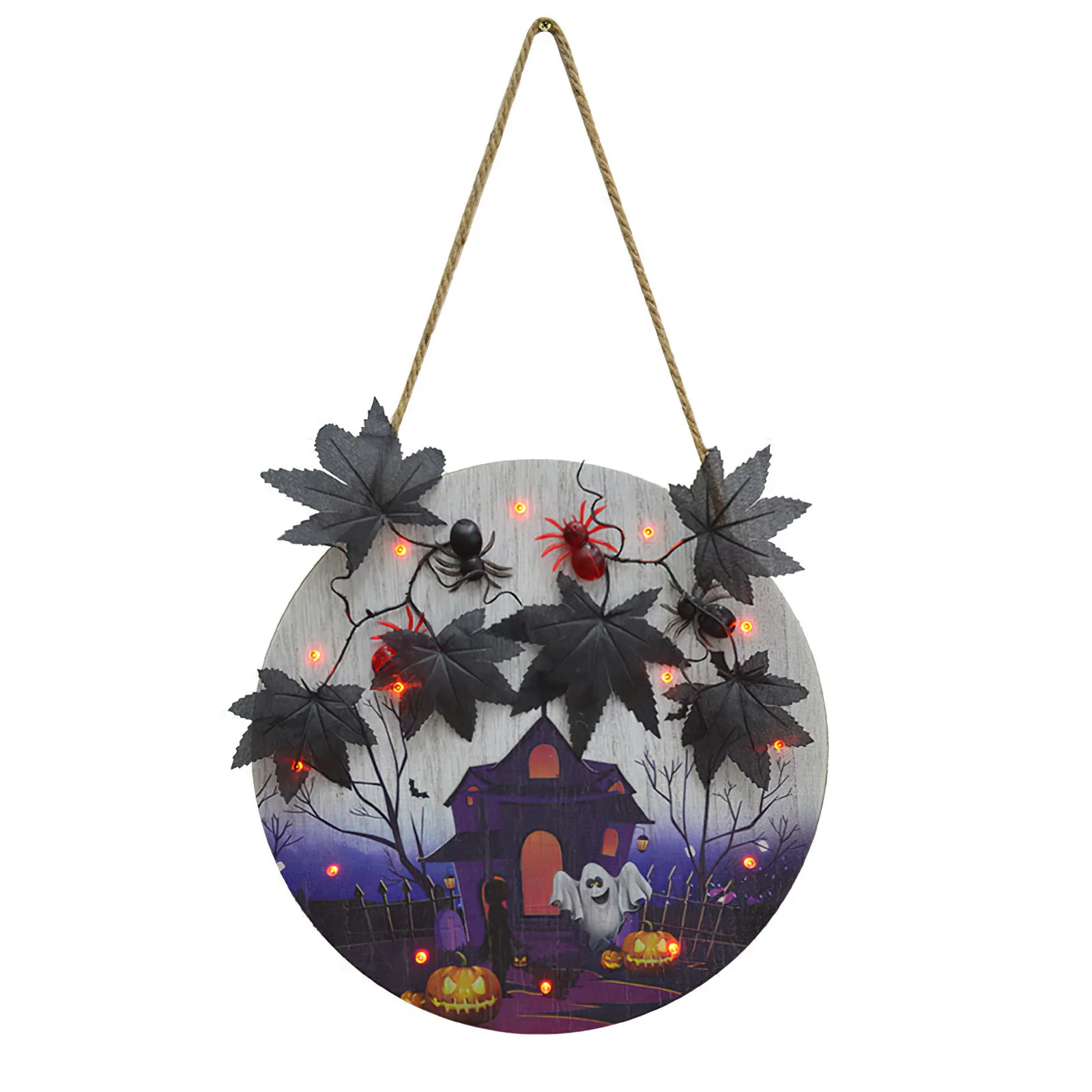 

Подвесной дверной знак в виде паука на Хэллоуин Светодиодный светильник кой, деревянная настенная табличка, украшение для крыльца, праздни...