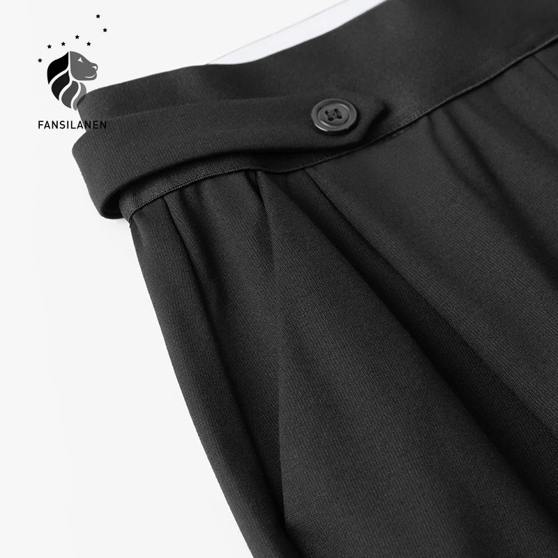 

FANSILAEN Office lady casual black harem pants Women elastic band pleated suit pants capri Elegant loose high waist trousers