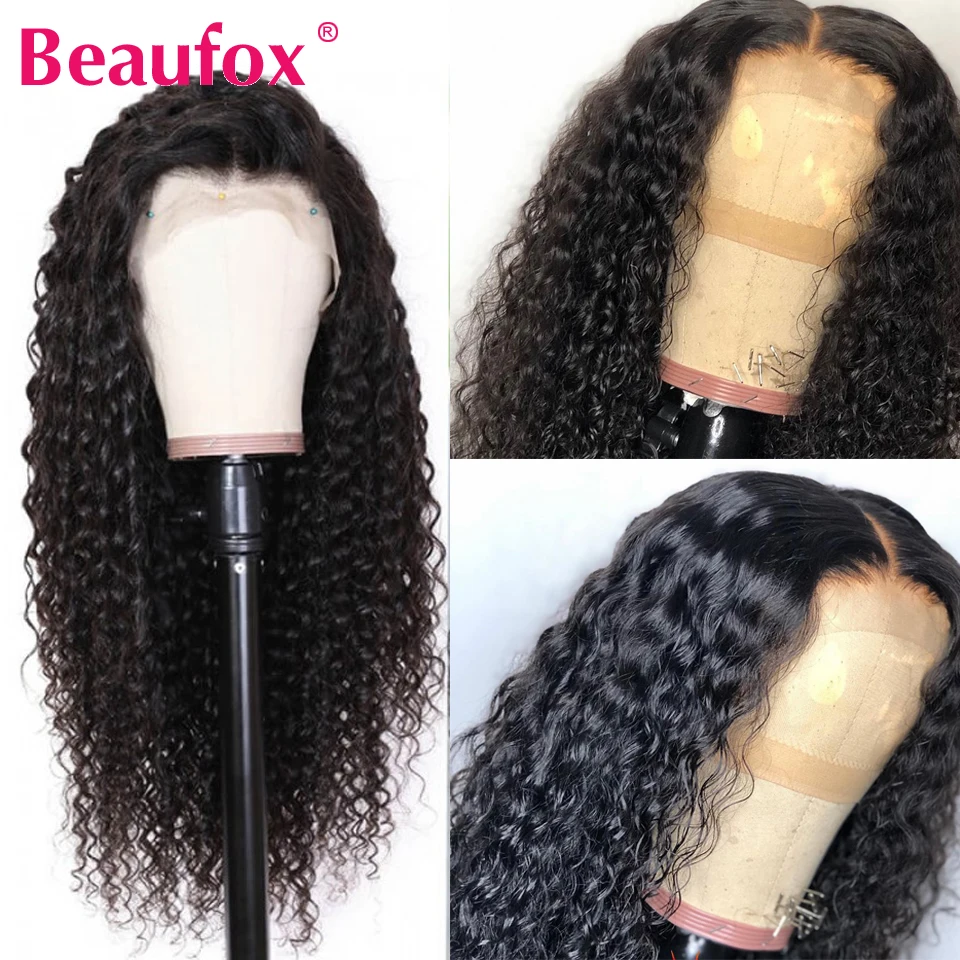 Beaufox парики из человеческих волос с глубокой волной на сетке спереди для черных