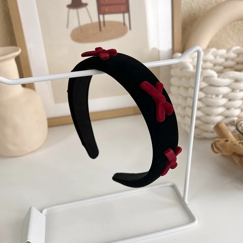 

U-Magical Temperament 4 Red Color Velour Bowknot Headband for Women Korean Fashion Sweet Black Wide Hair Accessories