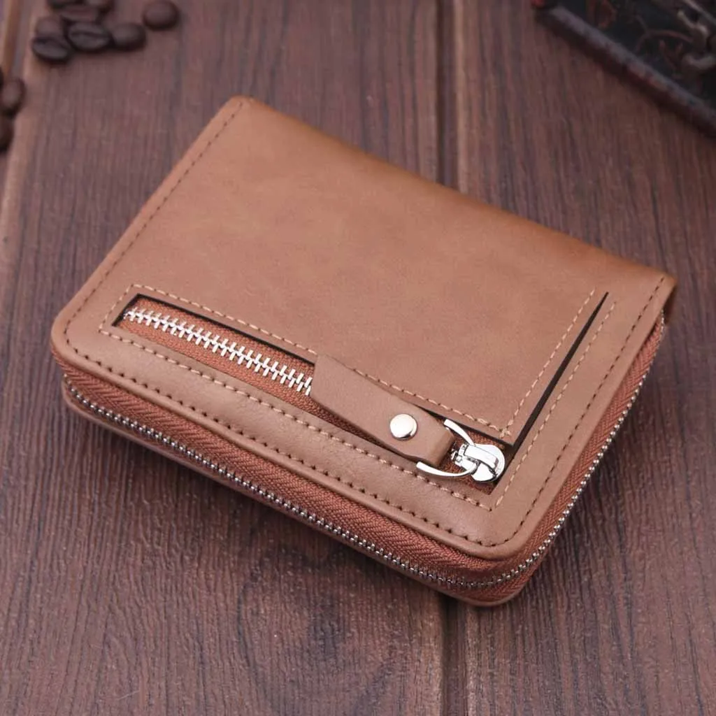 Короткий кошелек на молнии для мужчин многофункциональный плотный бумажник