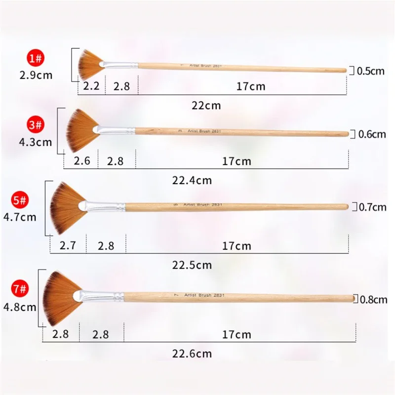 Кисть для рисования 5 шт. нейлоновая ручка в форме веера гуаши | Дом и сад
