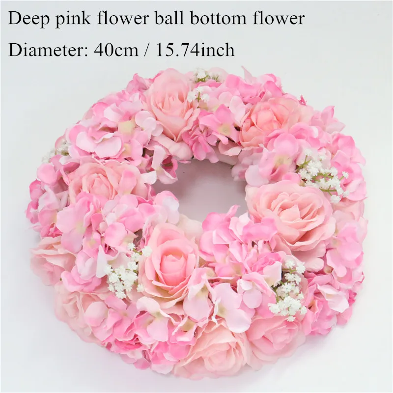 Deep pink 1 40cm Индивидуальные искусственные Гипсофилы розы гортензии цветок шар украшения дома фестиваль свадебный обеденный стол дорога свинец Венок 1 шт - Цвет: Deep pink 1 40cm