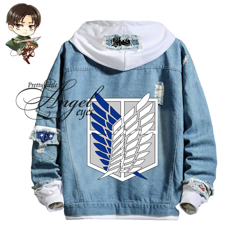 Джинсовая куртка для косплея Леви Аккермана из аниме атака на Титанов модная с