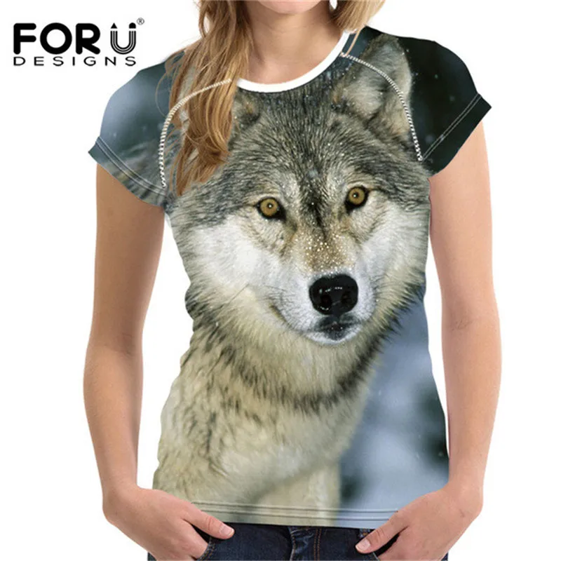 FORUDESIGNS/женская футболка с 3D принтом волка, кроп-топы, женские футболки с коротким рукавом, крутая футболка для девочек, Roupa Feminina, женские каваи - Цвет: W2739BV