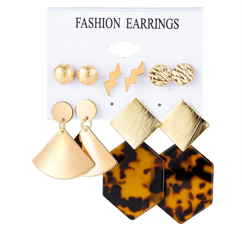 

Earings Set Metal Acrylic Geometric Sector Rhombus Lightning Earrings for Women 2020 Dangle Earring Fashion Jewelry Girl Gift
