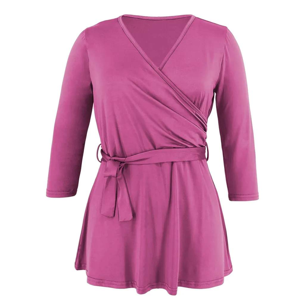 Hot Pink Женские рубашки для беременных с v-образным вырезом и длинным рукавом, одноцветная блузка для беременных, зимние топы, Ropa De Embarazadas Mujer - Цвет: Hot Pink