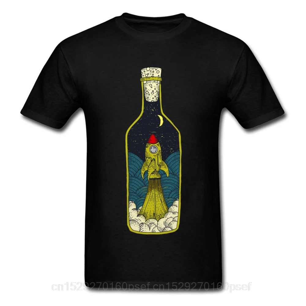 

Spaceship Illustration T Shirt Men Fitness Awesome Bottle Drawing Male Cartoon T-shirt Teenager College Fashion Tops
