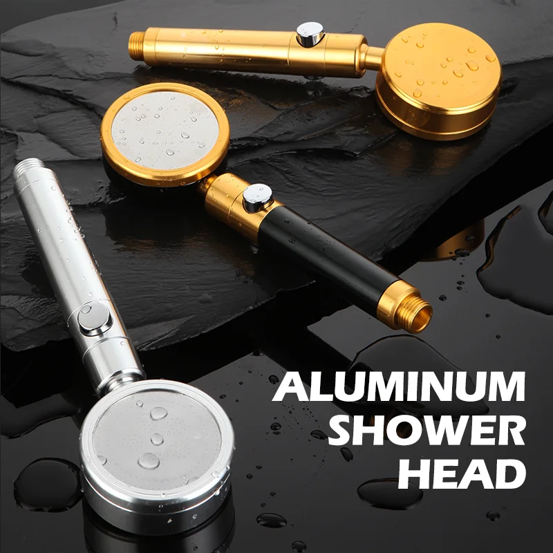 Aluminum Shower Head with Filter High Pressure Water Saving One-key Stop Water Black Gold Shower Head Bathroom Accessories