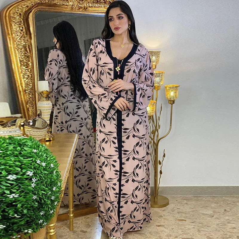 ИД Мубарак кафтан костюм платье в цветочном принте с цветочным принтом из Саудовской Аравии, женские розовые халат элегантное платье для же...