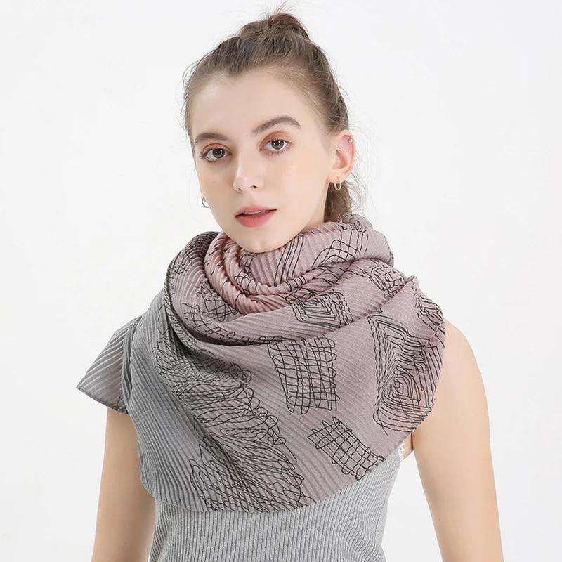 

Шарф-хиджаб, из шарф с принтом для женщин хлопка, двухцветный, теплый