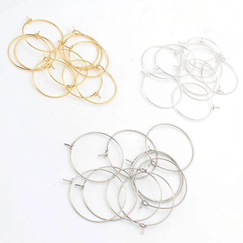 50pcs 20 25 30 mm KC Gold Silver Plated Hoops Earrings Big Circle Ear Wire Wires For DIY Jewelry Making Supplies | Украшения и