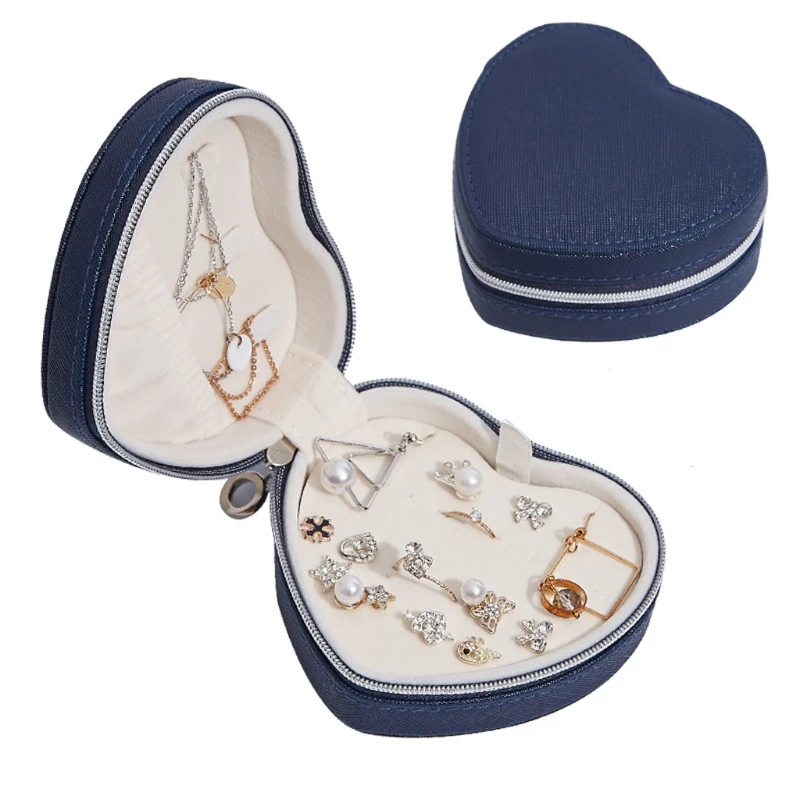 

Heart Shape Portable Jewellery Box Travel Organizer Heart Jewelry Box PU Leather Women Girls Traveling Jewelries Case