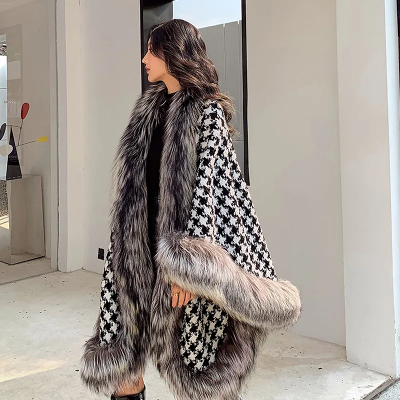 Женское шерстяное пончо теплое пальто с манжетами и воротником-накидкой из