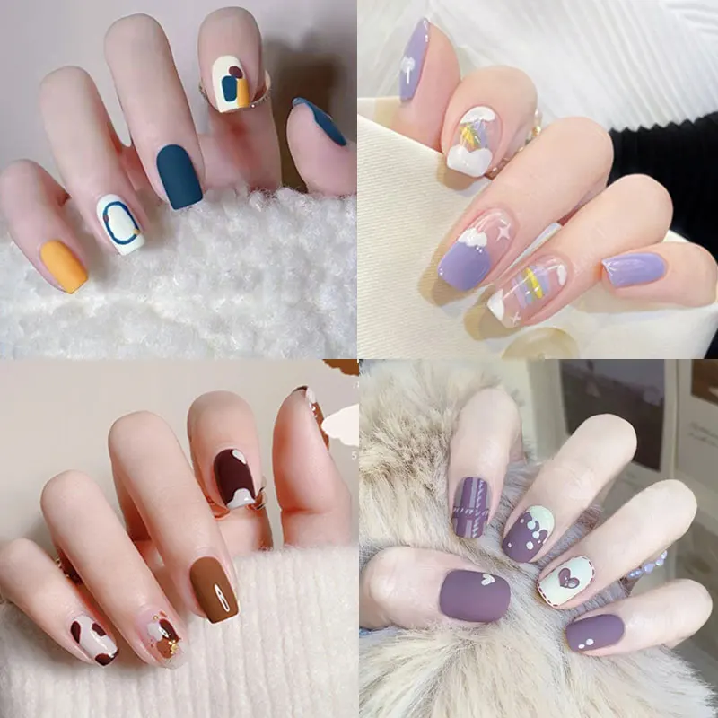 

Fake Nails Art Nail Tips Press on False with Designs Set Full Cover Artificial Short Packaging Kiss Display Clear Tipsy Stick