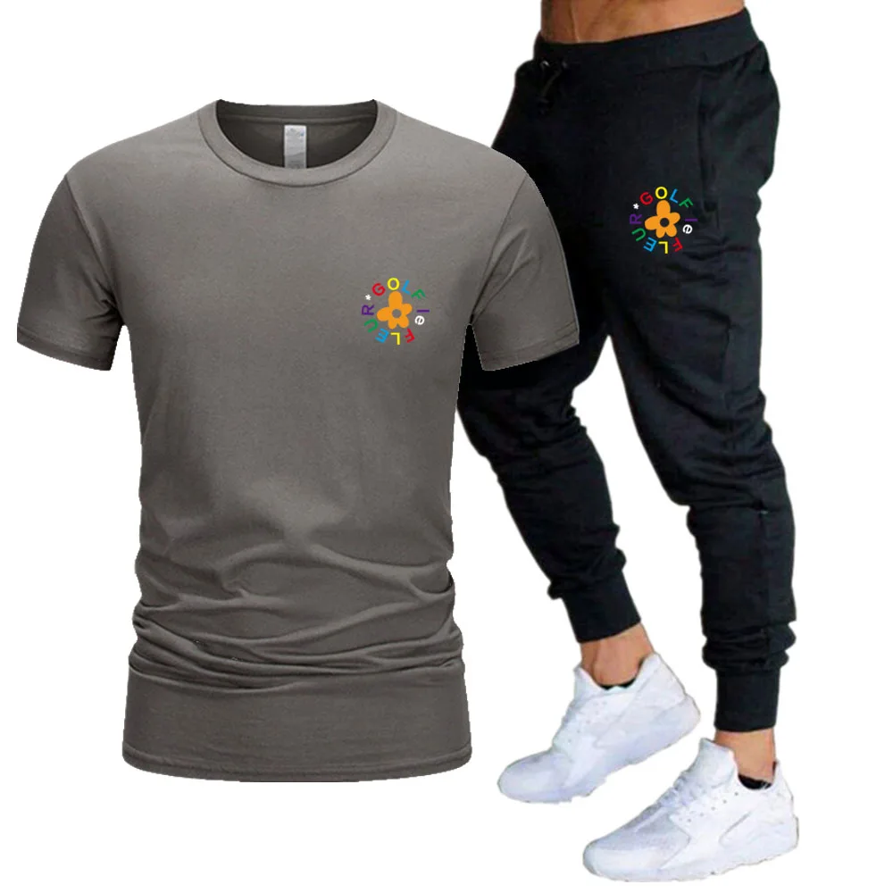 

Man's Hip-Hop Summer T-shirt Little Flower Anime Printing Short Sleeve Sports Trousers Custom Oversized Cotton Sets Streetwear
