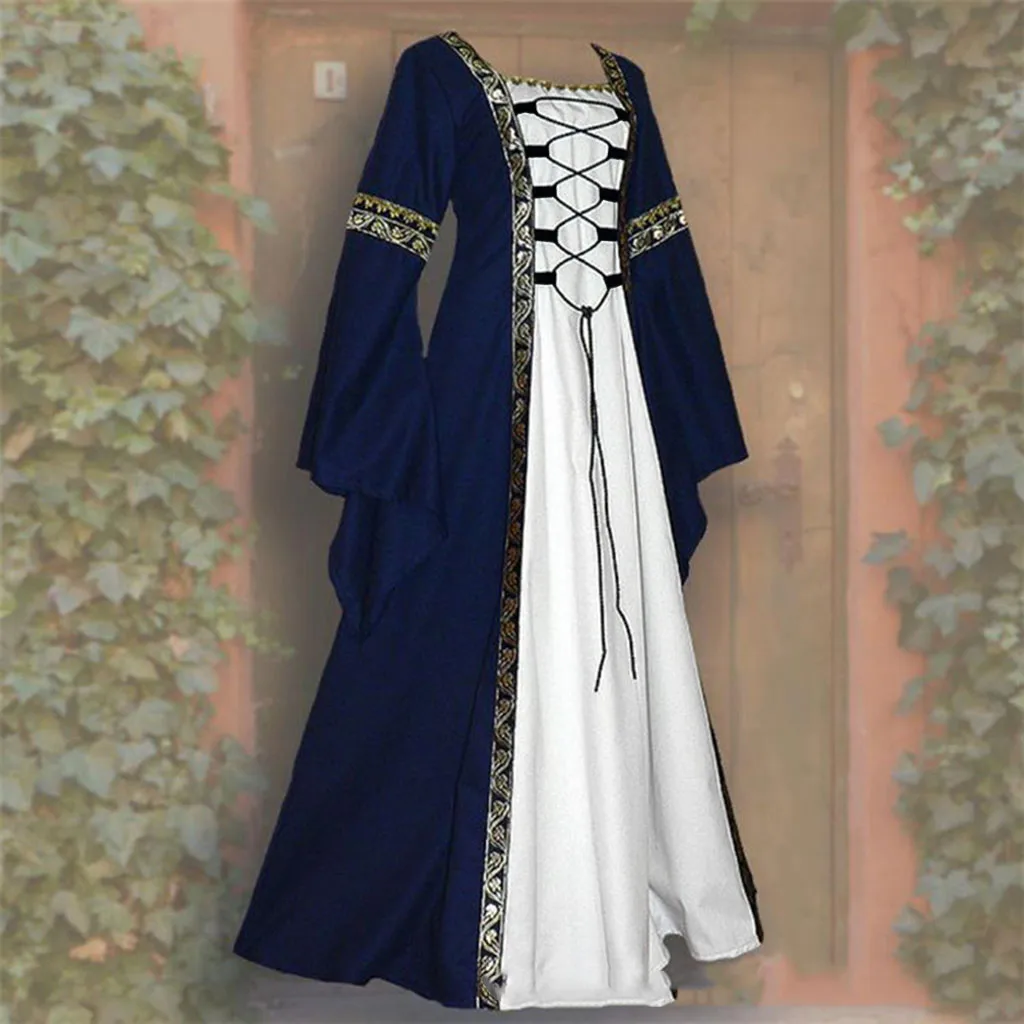 

Maxi Ruffled Dresses Women's Vintage Medieval Floor Length Renaissance Gothic Cosplay Dress Elegant Midi Dress Plus Size Dress