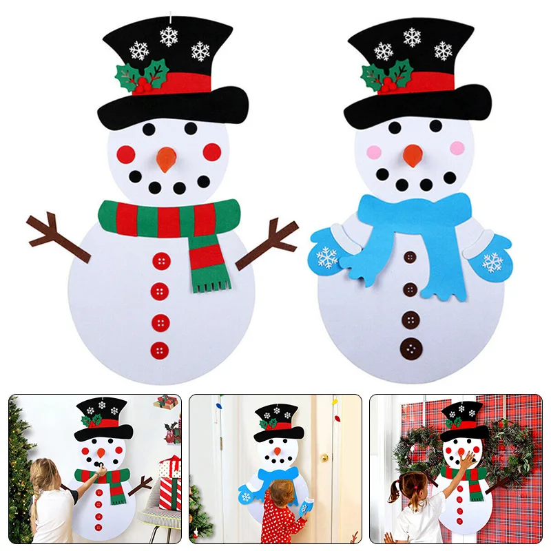 

2PCS DIY Felt Christmas Snowman Set Pendant Ornaments Hang on Door Wall Christmas Party Decoration Children Toys Gifts
