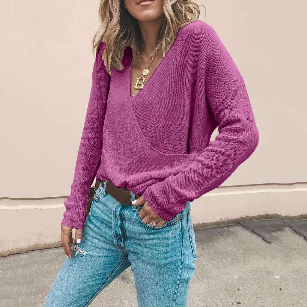 

Fashion V Neck Sweatshirt Women Autumn Winter Sudaderas Para Mujer Ladies Plus Size Casual Pullovers Long Sleeve Knitted Tops