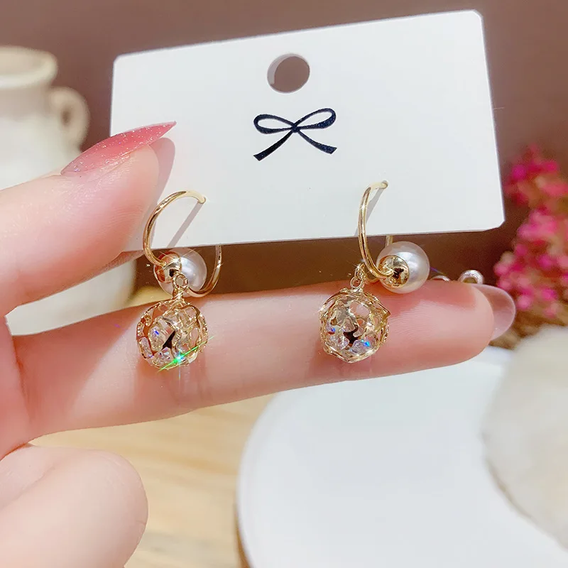 

Fashion Pearl Lucky Zircon Balls Korean Earrings For Women New Jewelry Temperament Simple Earring