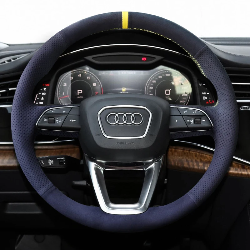 

Luxury Suede Leather Hand Sewn Car Steering Wheel Cover Customize For Audi A4L A6L A3 Q5L Q3 Q7 A5 A7 S8 TT Skidproof Slim DIY