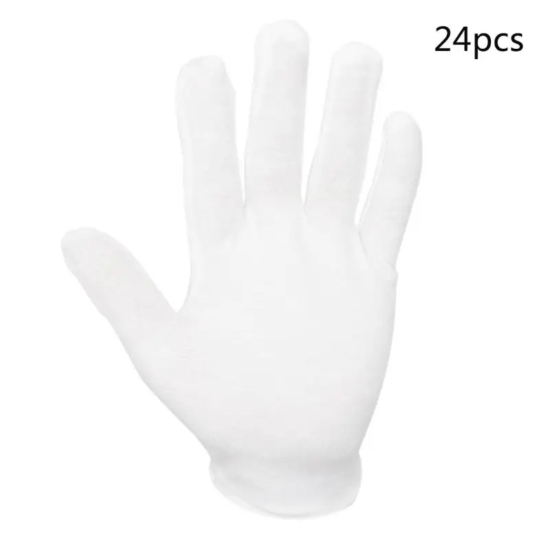 

24Pcs/12 Pairs Men Women White Cotton Gloves Health Daily Work Stretchable Lining Mittens Coin Jewelry Silver Costume Inspection