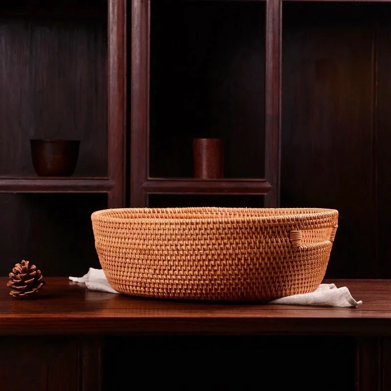 Корзина для хранения ручной работы из ротанга портативный коричневый Овальный