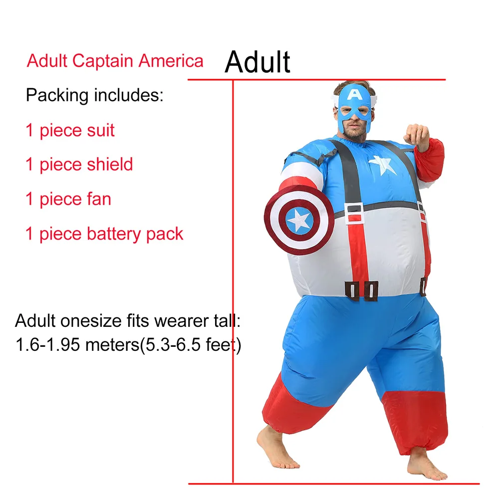 Adult Captain Ameri Взрослый надувной костюм Капитана Америки, костюмы на Хэллоуин для мужчин, Маскарадные Костюмы супергероев Marvel, вечерние карнавальные костюмы - Color: Adult Captain Ameri