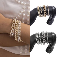 4pcsset luxury shiny rhinestone bracelets set bangle women men adjustable vintage crystal chunky link chain charm hand jewelry