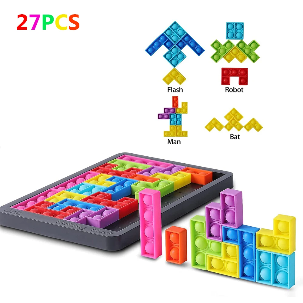 

27PCS Pop its Tetris Jigsaw Puzzle Toys Reliver Stress Toys Anti-stress Toys Pop its Bubble Sensory Fidget Toy to Relieve Autism