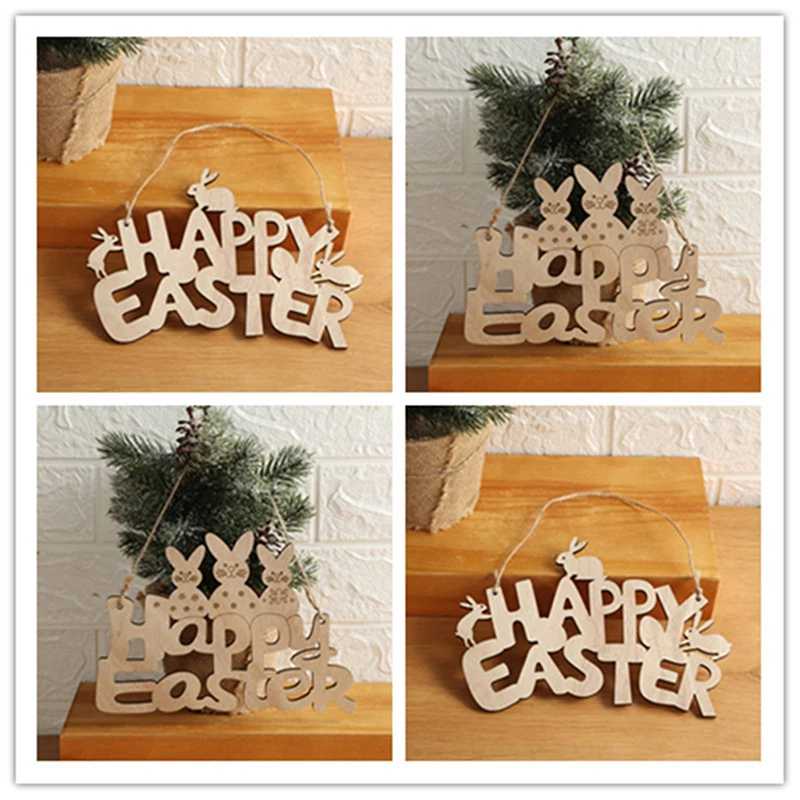 

HAPPY EASTER Door Hanging Sign Wooden Easter Egg Rabbite Bunny Crafts Ornaments