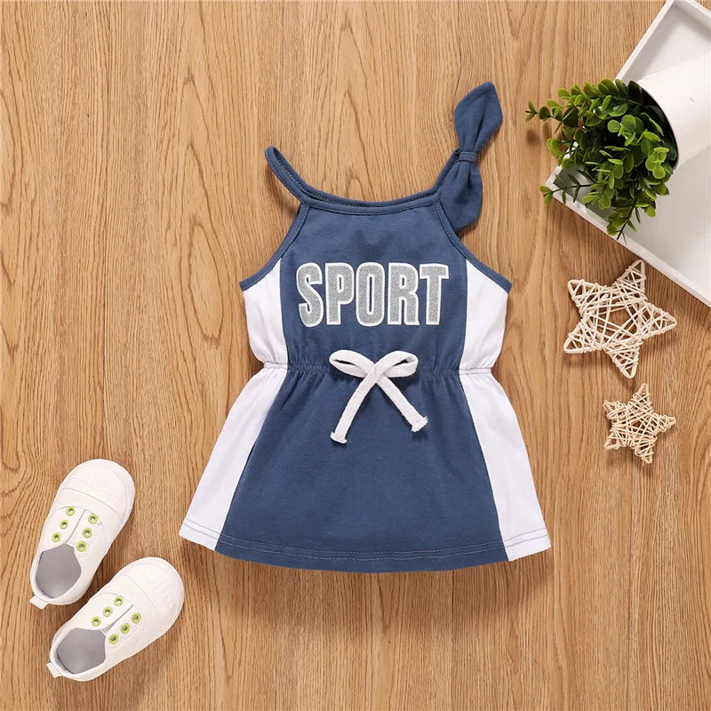 

Kids Dress, Girls Letter Print Sleeveless Bodycon Dress Kid Girls Casual Blue Dress Summer Clothing