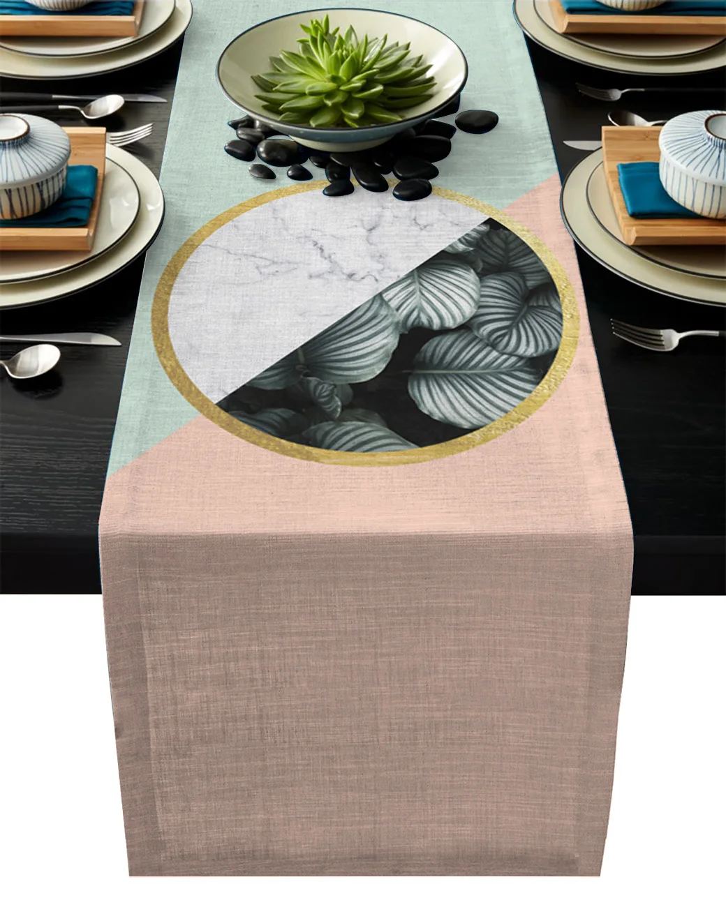 Round Marble Tropical Plant Pink Table Runner Modern Linen Cotton Flag Home Wedding Party Dinning Decor | Дом и сад