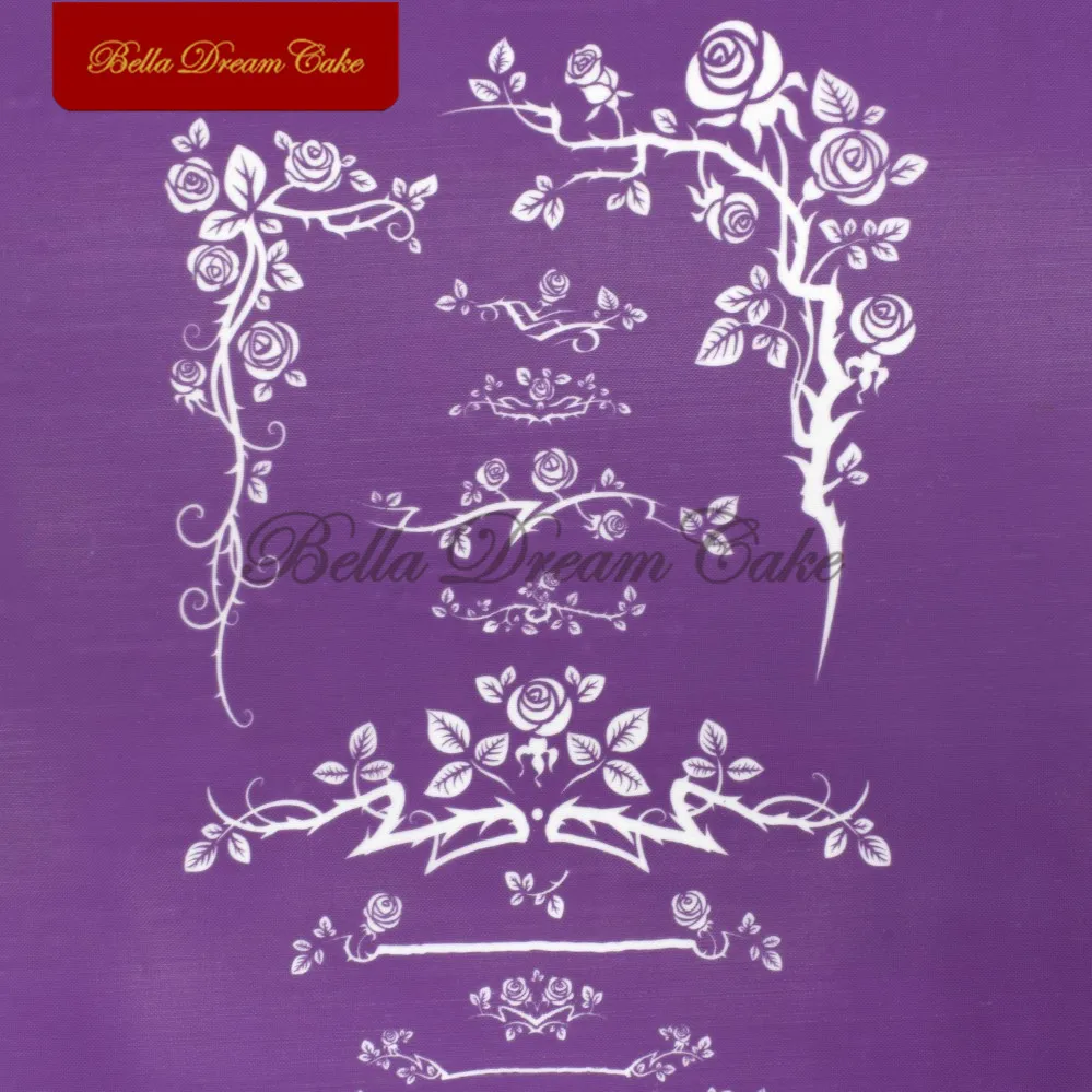 Цветочный дизайн рамки сетчатый трафарет ткань трафареты для торта помадка