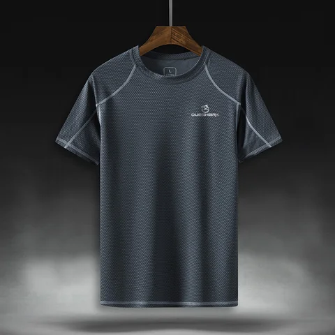 QUESHARK Мужская быстросохнущая футболка с коротким рукавом для бега, дышащие топы, футболки для фитнеса, занятий в тренажерном зале, ультратонкая Ультралегкая Спортивная футболка