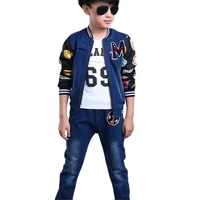 hot childrens sets spring new boys and girls cowboy suits cuhk fashion kids denim clothing sets baby clothes jean body suit