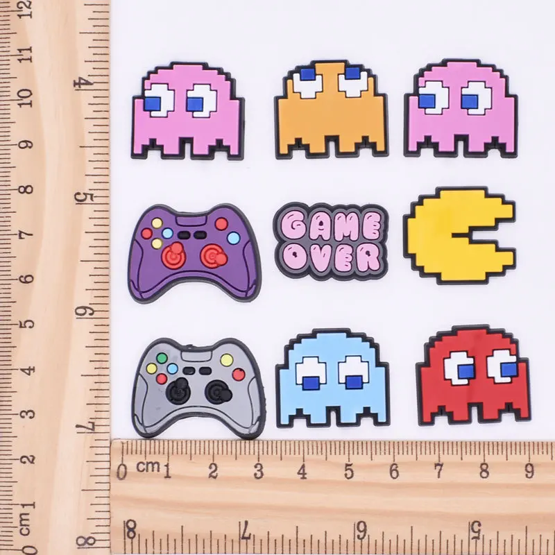 1pcs Eat Beans Pixel Game over PVC Shoe Charms Shoe Decoration DIY Backpack Accessorie Wristbands Croc Jibz Kids Party Gift