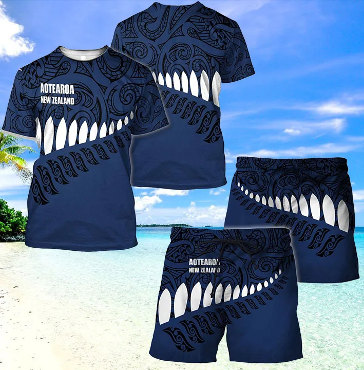 AOTEAROA NEW ZEALAND MAORI Tshirt Short Combo Beach Set Men Summer 3D Print Short Sleeve Casual Mens Sweatsuit Set -1