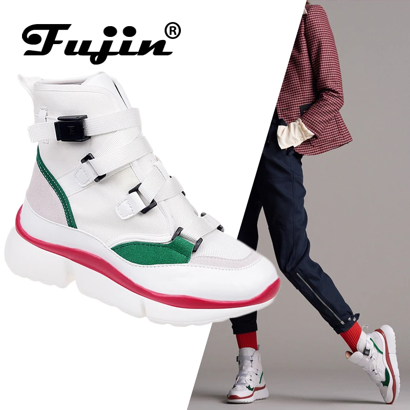 Женские кроссовки на платформе Fujin весенне осенние с пряжкой ремешке модная
