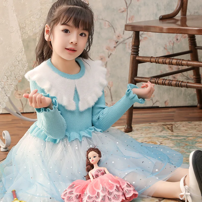 

2020 Girls' New Children's Princess Dress Korean Version Pentagram Long Sleeved Dress Baby Girl Clothes Kids Dresses For Girls