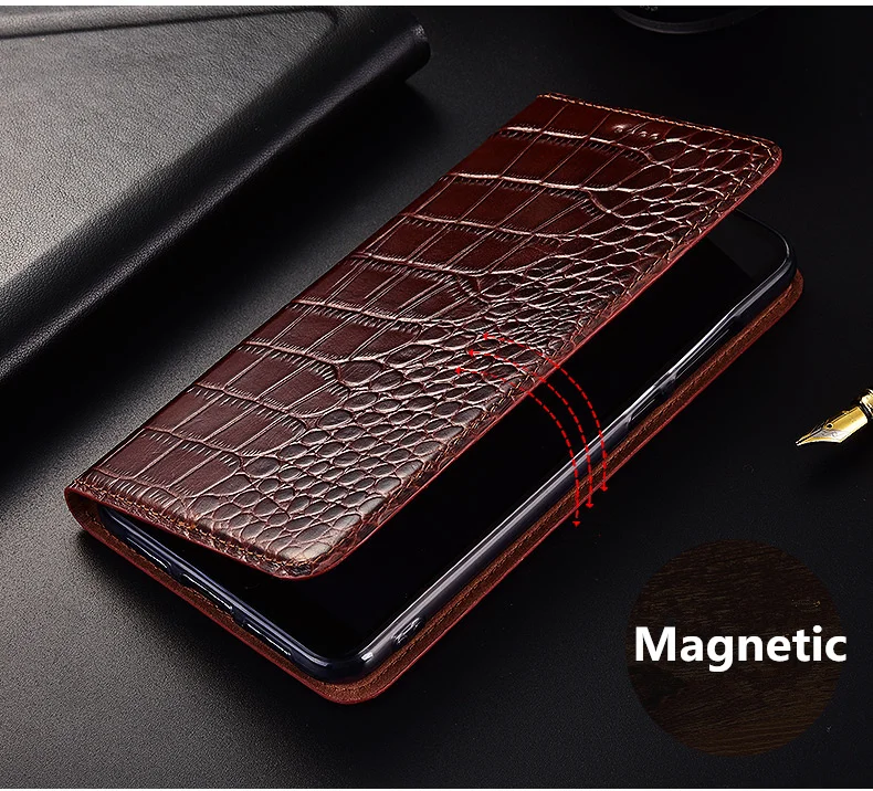 Чехол из натуральной кожи с крокодиловым узором и отделением для карт OPPO Realme 6 Pro