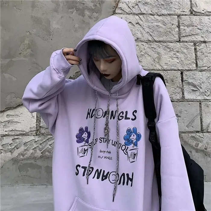 

Cartoon cute Korean graffiti letter pattern loose hooded Plush thickened sweater women's jacket fashion sweater